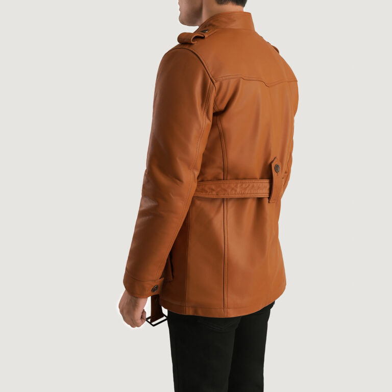 Mens Hunter Tan Brown Fur Leather Jacket Tilted Back-8-1701089100065